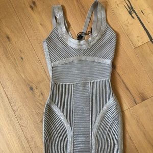 COPY - Herve Leger Sleeveless Metallic Silver Dress